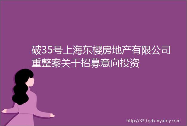 破35号上海东樱房地产有限公司重整案关于招募意向投资