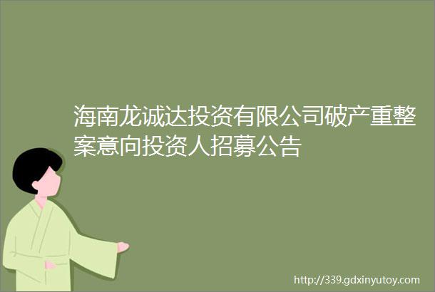 海南龙诚达投资有限公司破产重整案意向投资人招募公告